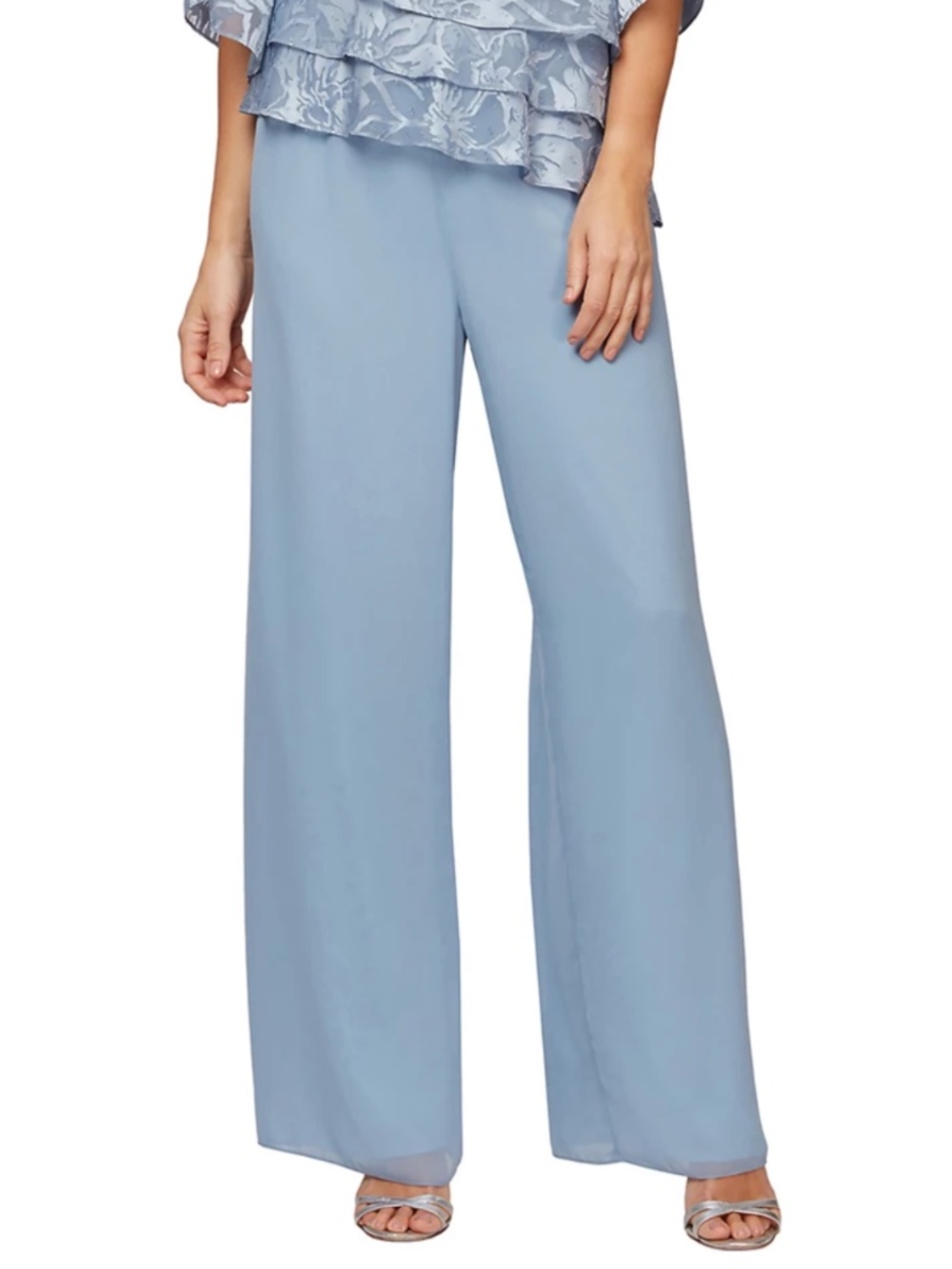 Alex Evenings Chiffon Wide Leg Palazzo Dress Pants Womens 2X Plus Size Blue